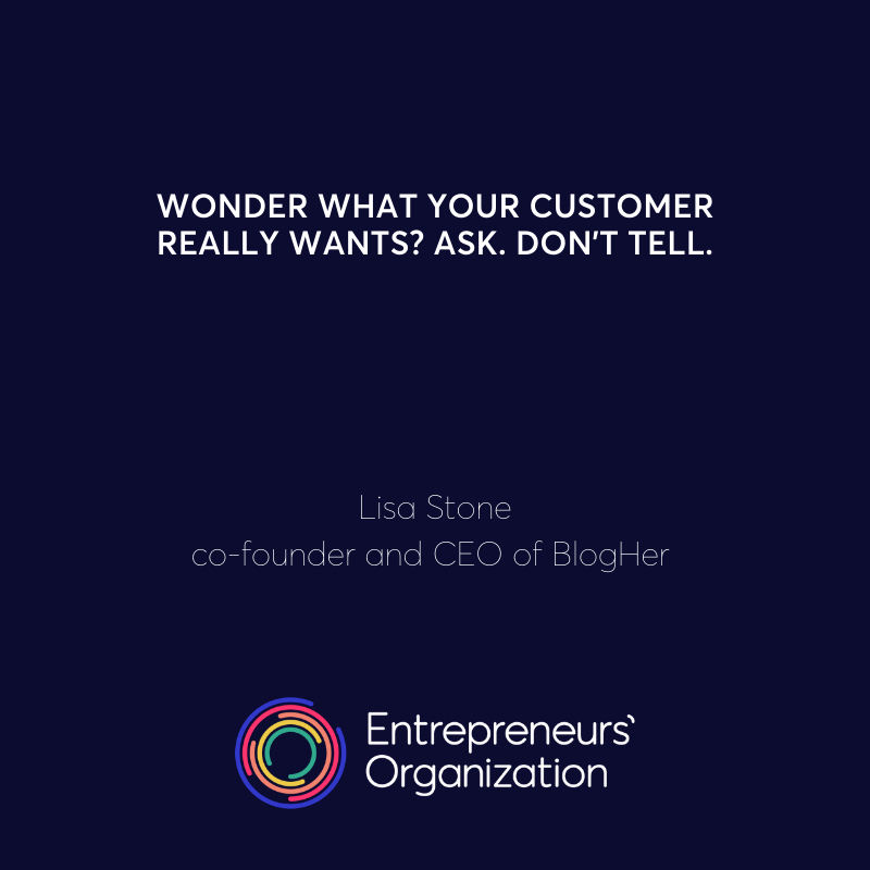 EOUSWest's tweet photo. Wonder what your customer really wants? Ask. Don’t tell.

Lisa Stone
co-founder and CEO of BlogHer 

#Inspiration #accomplish #EOWestisBest #Entrepreneursorg #Entrepreneurs #Business #hardwork #Leader #Powerful #ownyourfuture #motivationalspeaker  #businessleaders #eo #octanebl https://t.co/mi0iKDIwwE