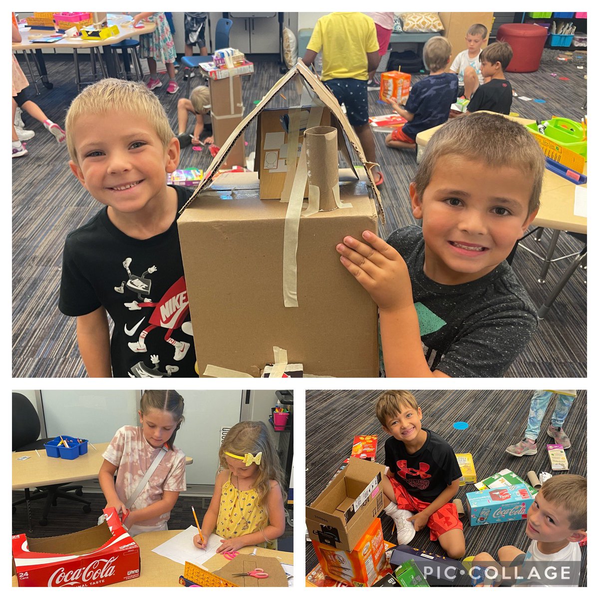 Mindset Mathematics for the win! These 1st graders were all smiles while decomposing and composing shapes to create their own little town! Thank you <a href="/joboaler/">Jo Boaler</a> for some wonderfully messy and creative math today!! @bvmathematics <a href="/SPEPatriots/">Jamie Peemoeller</a> #MathMindset