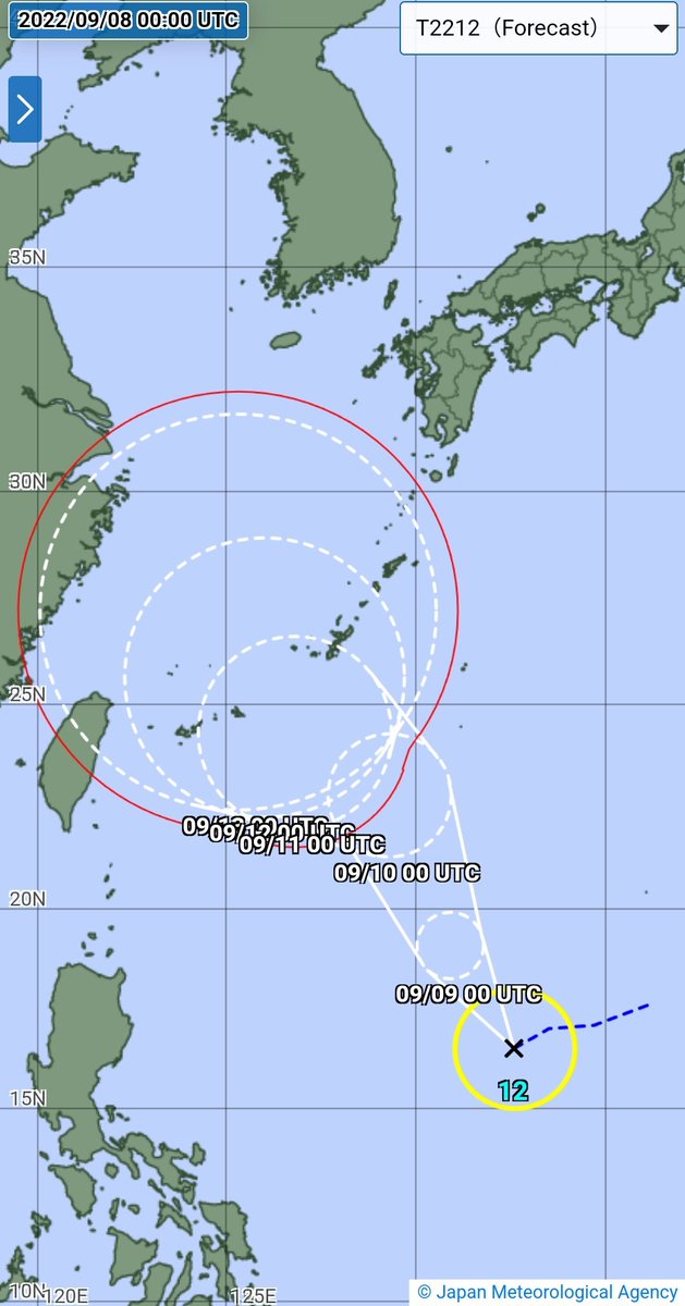 EarthscienceBot's tweet photo. 8일 0시(KST 0900), JMA에서 14W TS를 12호 태풍 무이파(MUIFA)로 명명했습니다. 

현재 중심기압은 1000hPa이며 대만, 일본 류큐 제도에 영향을 끼칠 것으로 보이며 앞으로의 예상 반경이 큰 만큼 이후 예보를 주시해야 하겠습니다. https://t.co/nLiy10srS2