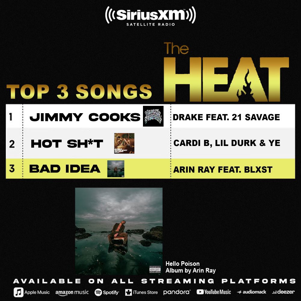 ArinRayCamp's tweet photo. Bad Idea #3 on The Heat! It’s love  @SIRIUSXM  #HelloPoison https://t.co/gMyRLqvUzY