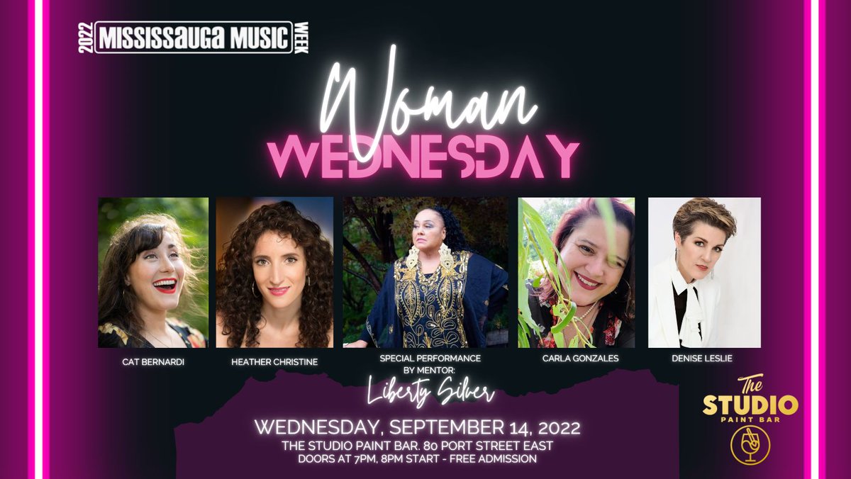 Mississauga_M's tweet photo. NEXT WEDNESDAY on SEP 14: 'Woman Wednesday' @StudioPaintBar with host @HeatherBriss, featuring @LibertySilver2, @CBernardiMusic, @DeniseLeslie15 &amp; @carlalovesart!

7pm, FREE ADMISSION!
Reserve your spots now: https://t.co/GdsK66nLD4

#MMWeek https://t.co/X24gq79bBO