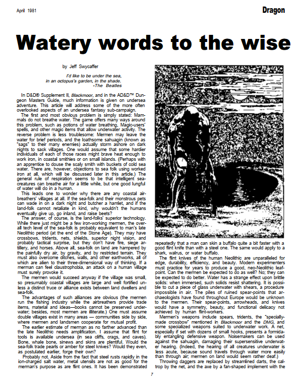 CalstaffTheGold's tweet photo. In Dragon #48 (Apr/81), Jeff Swycaffer addresses some of the more often overlooked aspects of an undersea fantasy sub-campaign.
#1e #ADnD #SettingBackground https://t.co/rze3dXxr40