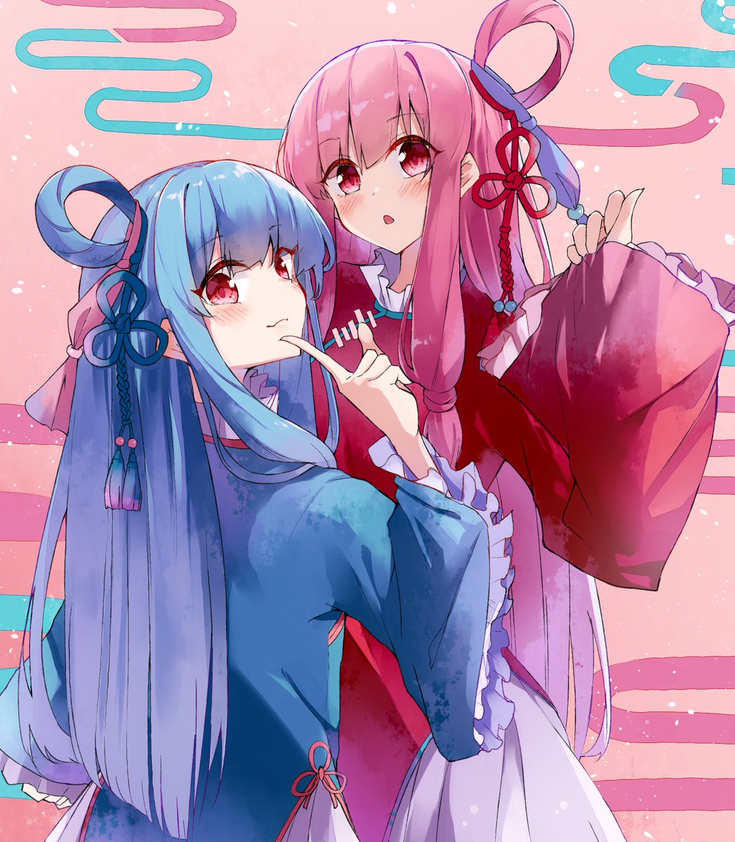 kotonoha akane ,kotonoha aoi multiple girls 2girls pink hair siblings sisters blue hair long hair  illustration images