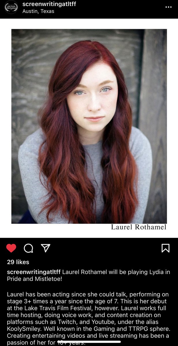 laurelrothamel's tweet image. So I can officially announce this! 

I’m playing the role of Lydia in a table read for a new film called Pride &amp;amp; Mistletoe, at the Lake Travis Film Festival. ✨