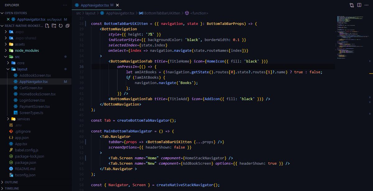 da8ah_tiber's tweet photo. Day 91/100: GoToHome onTabPress.
Al momento de presionar en la HomeTab y si no estoy en la pantalla de inicio con React Navigation y Navigation de UI Kitten se redirige a la pantalla principal.
#100DaysOfCode #ReactNative #Typescript #Expo #UIKitten #MVVM #ReactNavigation https://t.co/0BchyMVBqw