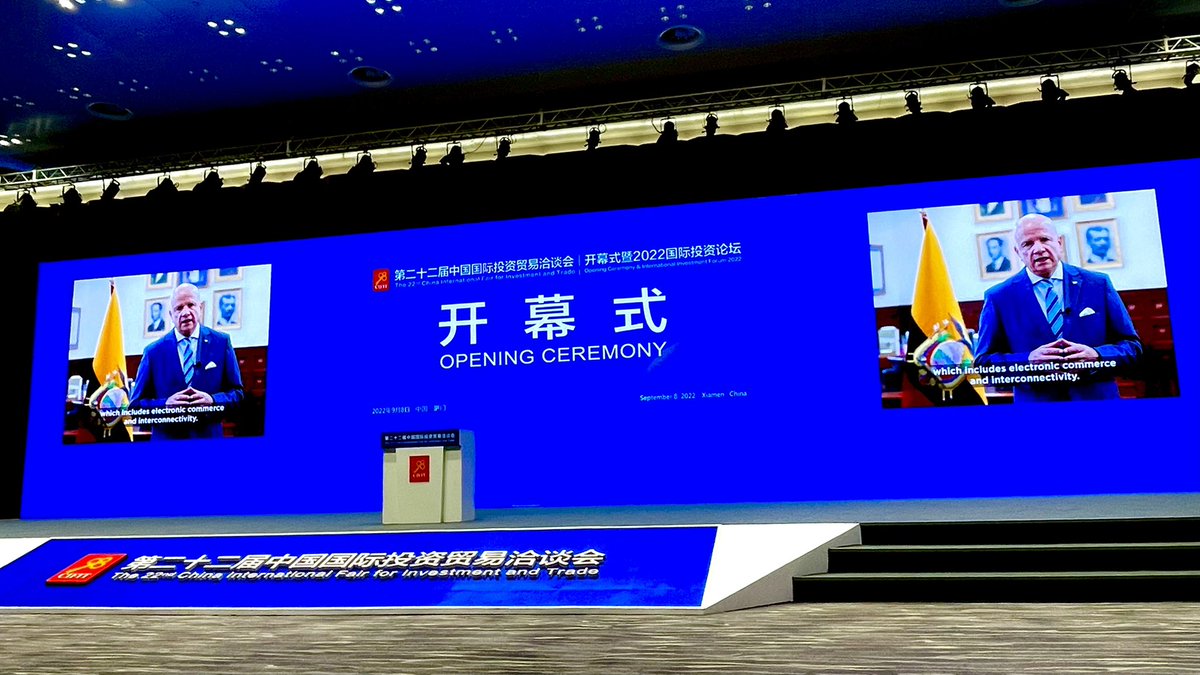 #MasMundoEnElEcuador 🇪🇨🌎
Ecuadorian Vice-president  <a href="/ABorreroVega/">Alfredo Borrero Vega</a> delivered a video address, as top political guest of honor of 22nd #China International Fair for Investment and Trade <a href="/CIFITinXiamen/">CIFITinXiamen</a> <a href="/Vice_Ec/">Vicepresidencia</a> <a href="/CancilleriaEc/">Cancillería del Ecuador 🇪🇨</a> <a href="/Produccion_Ecu/">Ministerio de Producción</a> 
#DiplomaciaComercial