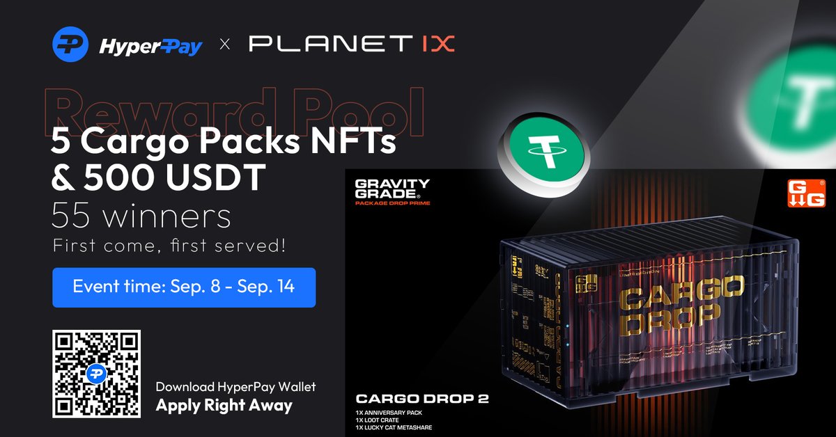 Nonstop HyperPay #Giveaway -<a href="/Planetix0/">PLANET IX</a> airdrop is live now 😍😍

🏆 5 Cargo Packs NFTs($119 each) &amp; 500 USDT
⏲️End on Sep 14

To join:
Open HyperPay Web3 wallet( Latest version )▶️Discover▶️HyperPay Airdrops▶️Click Planet IX Airdrop

⬇️HyperPay wallet: hyperpay.tech/app_down?type=