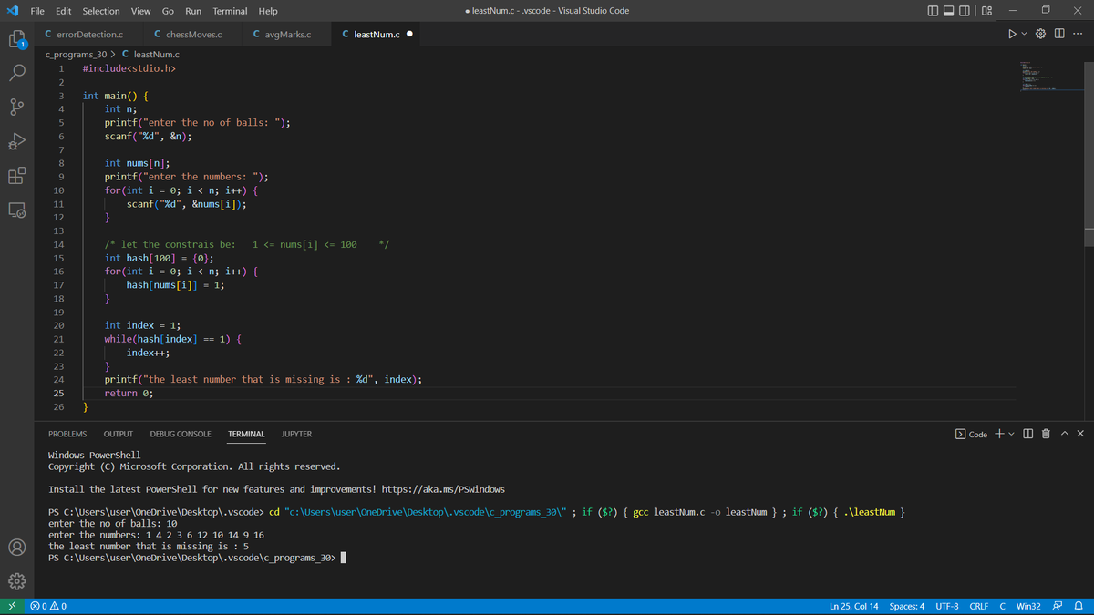 RamyaKorupolu's tweet image. Day-15/30
Program to find the least number that is missing in the given array.
#coding
#30daycodingchallenge
@theedumoon