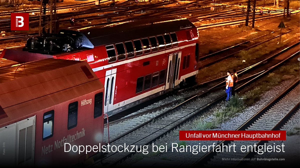 Bahnblogstelle's tweet photo. Mehr dazu hier:
https://t.co/Lp2iUuzd3n

#Bahnunfall #Rangierunfall #Unfall #Entgleisung #entgleist #München #Hauptbahnhof #Doppelstockzug #Triebzug #DBRegio #Regionalzug #DeutscheBahn #Bahn #Stellwerk @bpol_by https://t.co/YcHjiPnzqM
