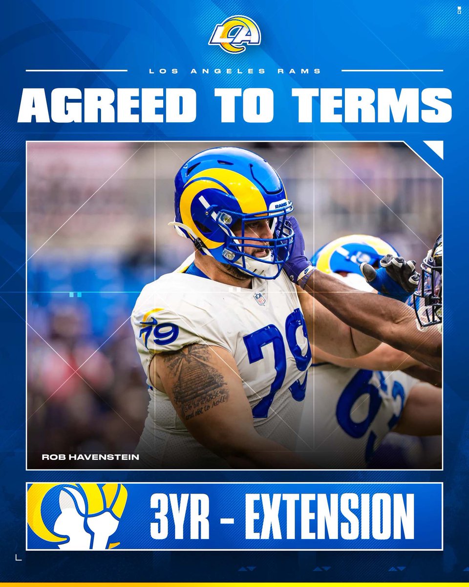 RambLAng Man (@ramblangman) on Twitter photo The Los Angeles Rams and <a href="/robhavenstein78/">Rob</a> have agreed to terms on a three-year contract extension! The move will keep Havenstein in LA through the 2025 season! The Los Angeles Rams and <a href="/robhavenstein78/">Rob</a> have agreed to terms on a three-year contract extension! The move will keep Havenstein in LA through the 2025 season!