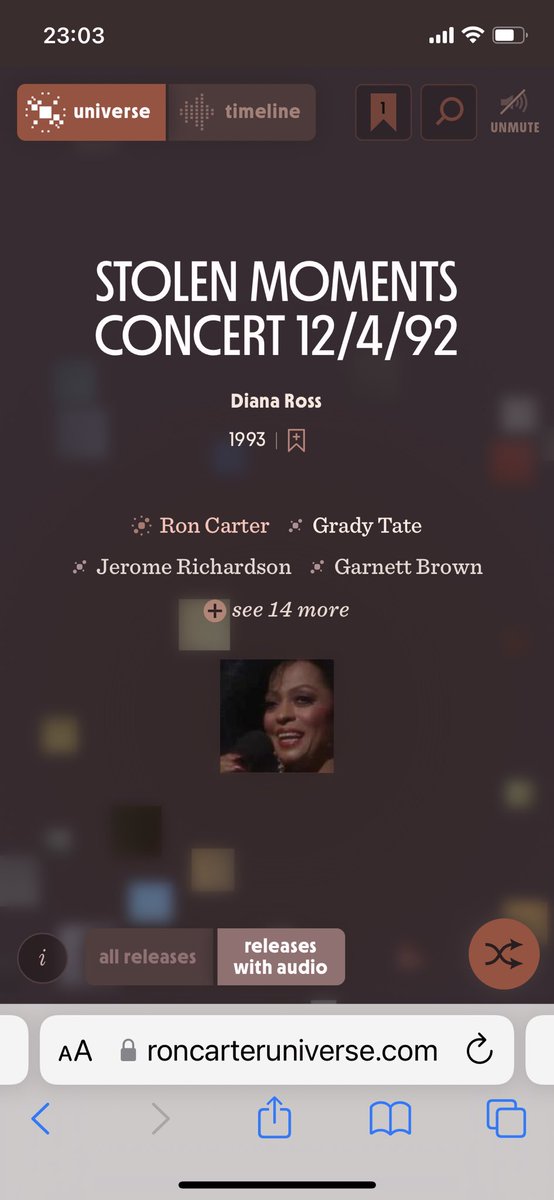 RonCarterBass's tweet image. Freely explore 60 plus years of legendary bass lines in my interactive discography! RonCarterUniverse.com 

No mere list, this is an encyclopedia of music history. 

Make a playlist in the web-based app and listen to me wherever you may roam. 

Created by @fathominfo