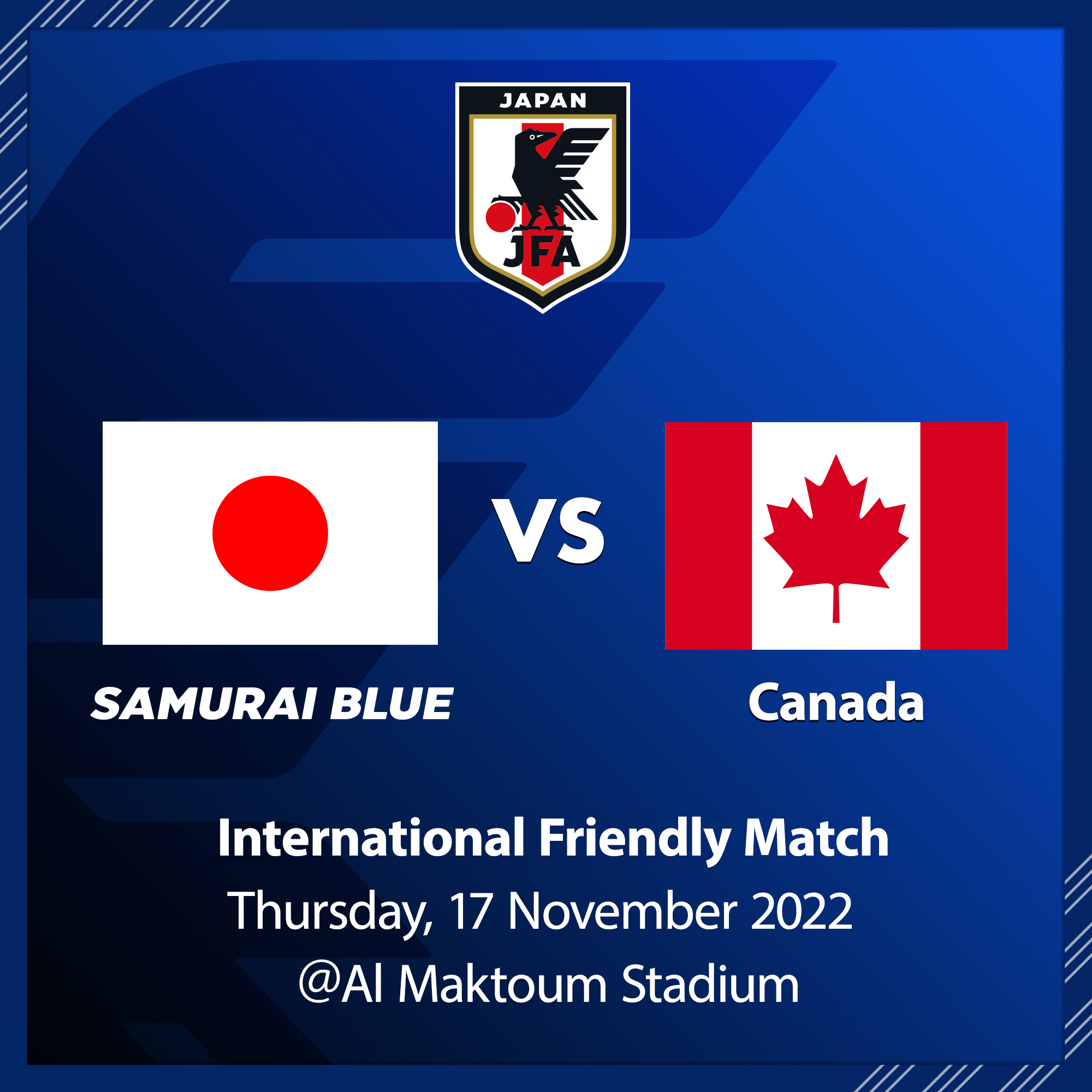 サッカー日本代表 Samuraiblue 対 戦 決 定 国際親善試合 カナダ 代表 11 17 木 キックオフは調整中 アラブ首長国連邦 アルマクトゥームスタジアム Jfa Daihyo サッカー日本代表 新しい景色を22 T Co