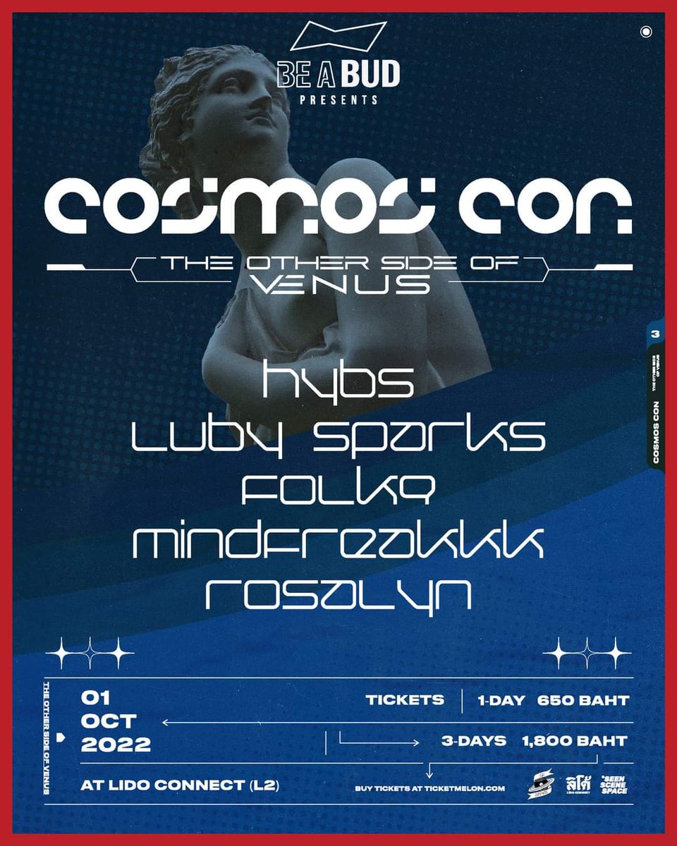 alynweefc's tweet photo. 📣 CD COSMOS X Seen Scene Space
Be A Bud Presents COSMOS CON "The Other Side Of Venus" 💫
.
📌AT Lido Connect (L2)
Date: 1 October 2022
Door Open: 5:00 pm
.
Buy ticket here👇🏻
https://t.co/a4mlS83Gph
.
#BeABud
#CDCOSMOS
#seenscenespace
#LidoConnect
#theothersideofvenus https://t.co/pmyA9ZaM2L