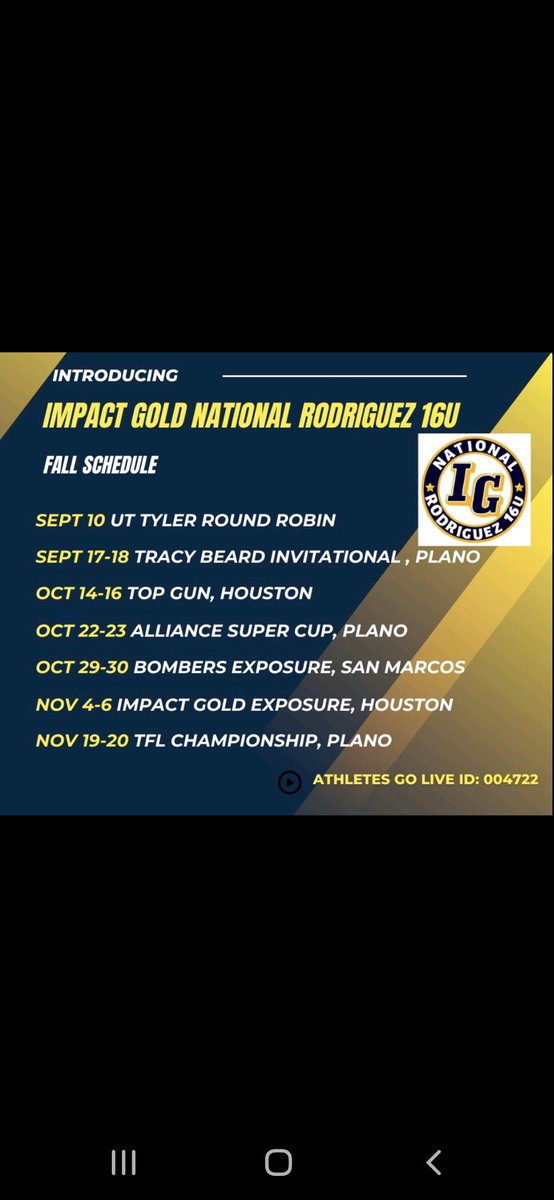 isabella_f25's tweet photo. So ready for this season to start with my girls! #ignr Here is our fall ball schedule!💙💛 @coachjrtorres @CoachStaci_8 @coachbri15 @NsrMatt @IGNR16U https://t.co/k4Q6pj8vsw