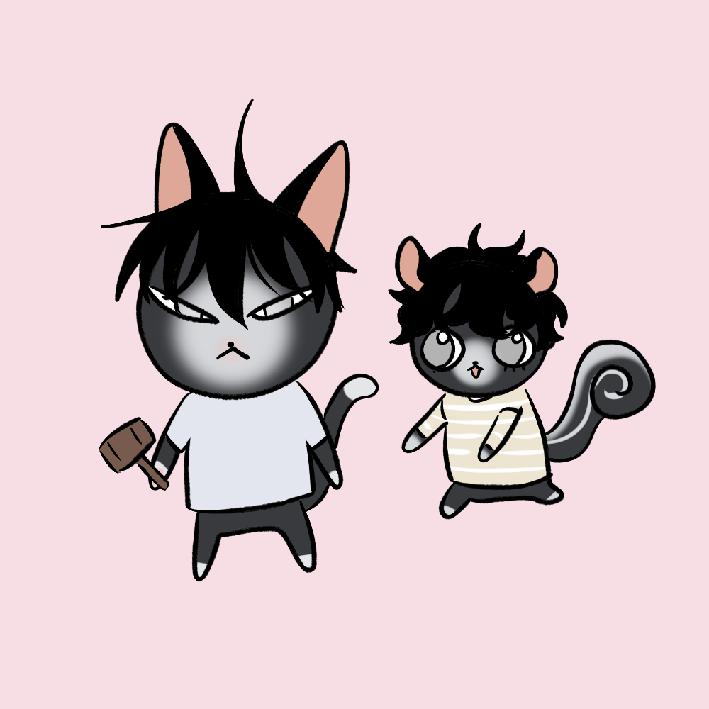 amamiya ren simple background tail animal ears black hair cat tail striped shirt shirt  illustration images