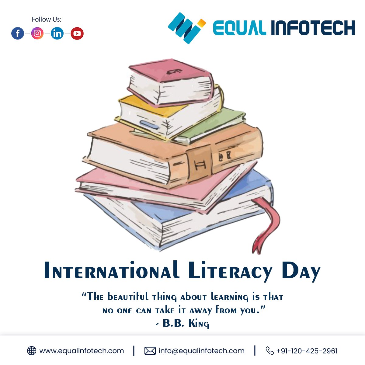 equalinfotech's tweet photo. “Education is that door which opens up the whole new world to you, to explore, to revive, to invent…. Wishing you a very Happy International Literacy Day.”😊😊

#literacy #education #reading #projectliteracy #teacher #educator #healthliteracy #literacyday https://t.co/tmnWjSiS8Z