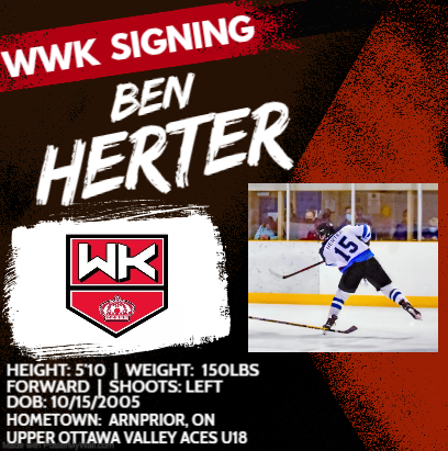 🚨🚨SIGNING ALERT🚨🚨
WWK would like to welcome Arnprior, ON native Ben Herter to the team!