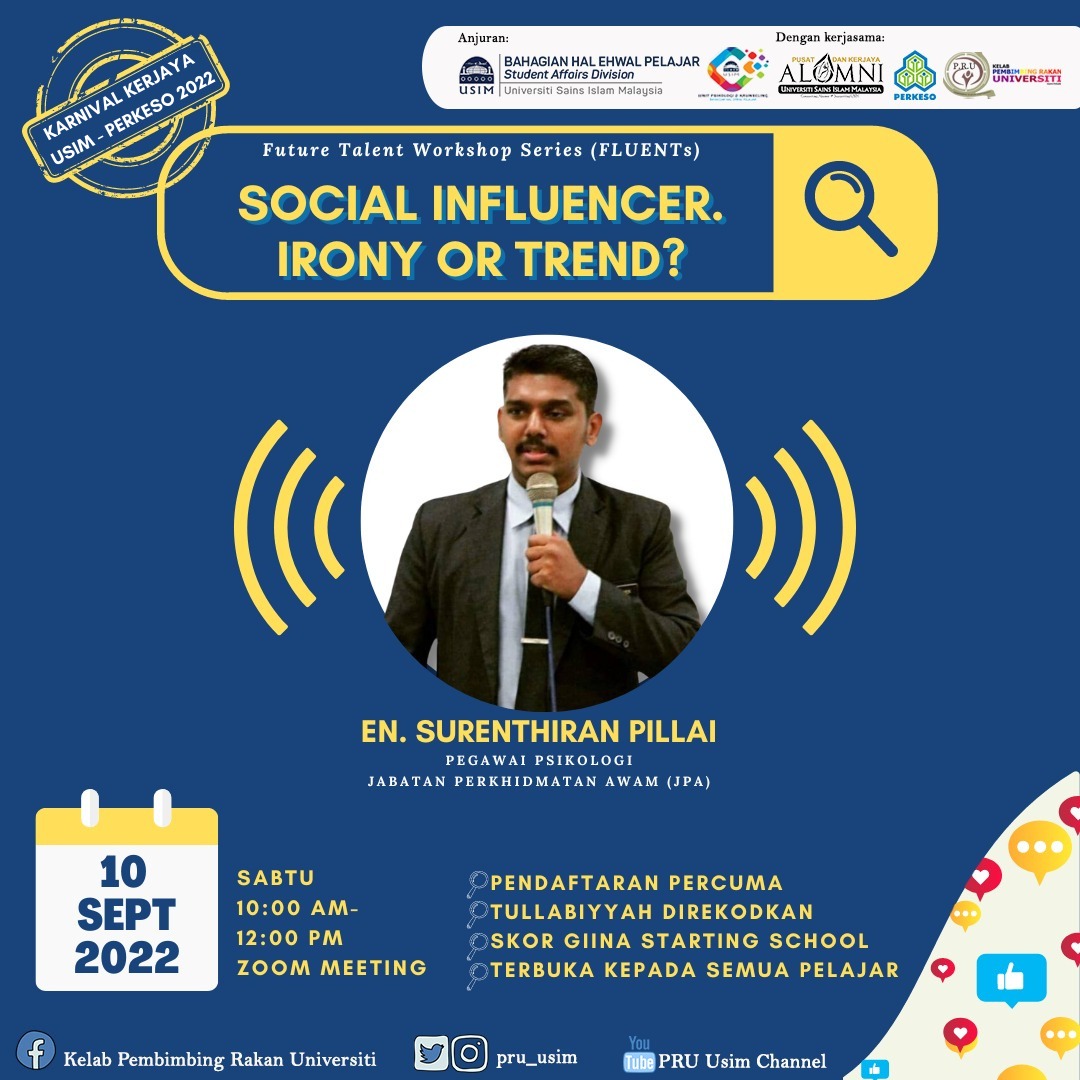 pru_usim's tweet photo. 🎙️FLUENTs: SOCIAL INFLUENCER. IRONY OR TREND?🎙️
 
🤔 Anda ingin menjadi seorang "influencer"?
🤔 Siapakah "social influencer" yang sebenarnya?
🤔 Adakah "social influencer" dianggap sebagai suatu profession? https://t.co/GX8ARfsXva