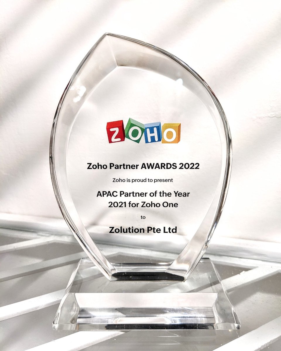ZolutionCo's tweet image. Zolution is honored to be awarded Partner of the Year by #Zoho! We look forward to helping more Singaporean companies transform their business with Zoho&apos;s all-in-one software suite.