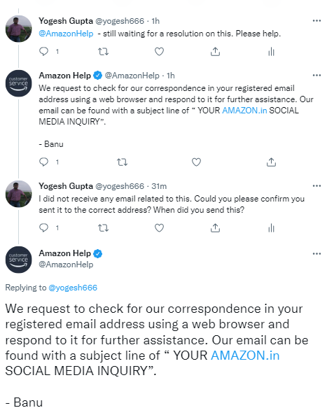 yogesh666's tweet photo. Height of shameless incompetency shown by @amazonIN customer care. They are just making excuses by repeating the same messages to my queries. Looks like bots even have names now ! https://t.co/SMu3Hxinj0