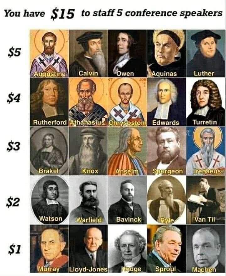 JeanCDeLeon07's tweet photo. Agustine, Edwards, Spurgeon , Ryle, Sproul, Lloyd-Jones.

Y regalo un dolar a un amigo para que vaya a la de Sproul . https://t.co/8MywLz9dH2