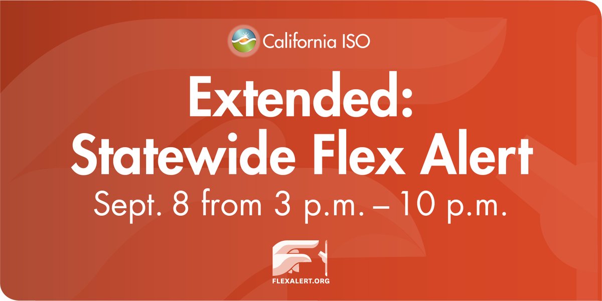 Reminder: A #FlexAlert has been extended to Thursday, Sept. 8, from 3 p.m. to 10 p.m.