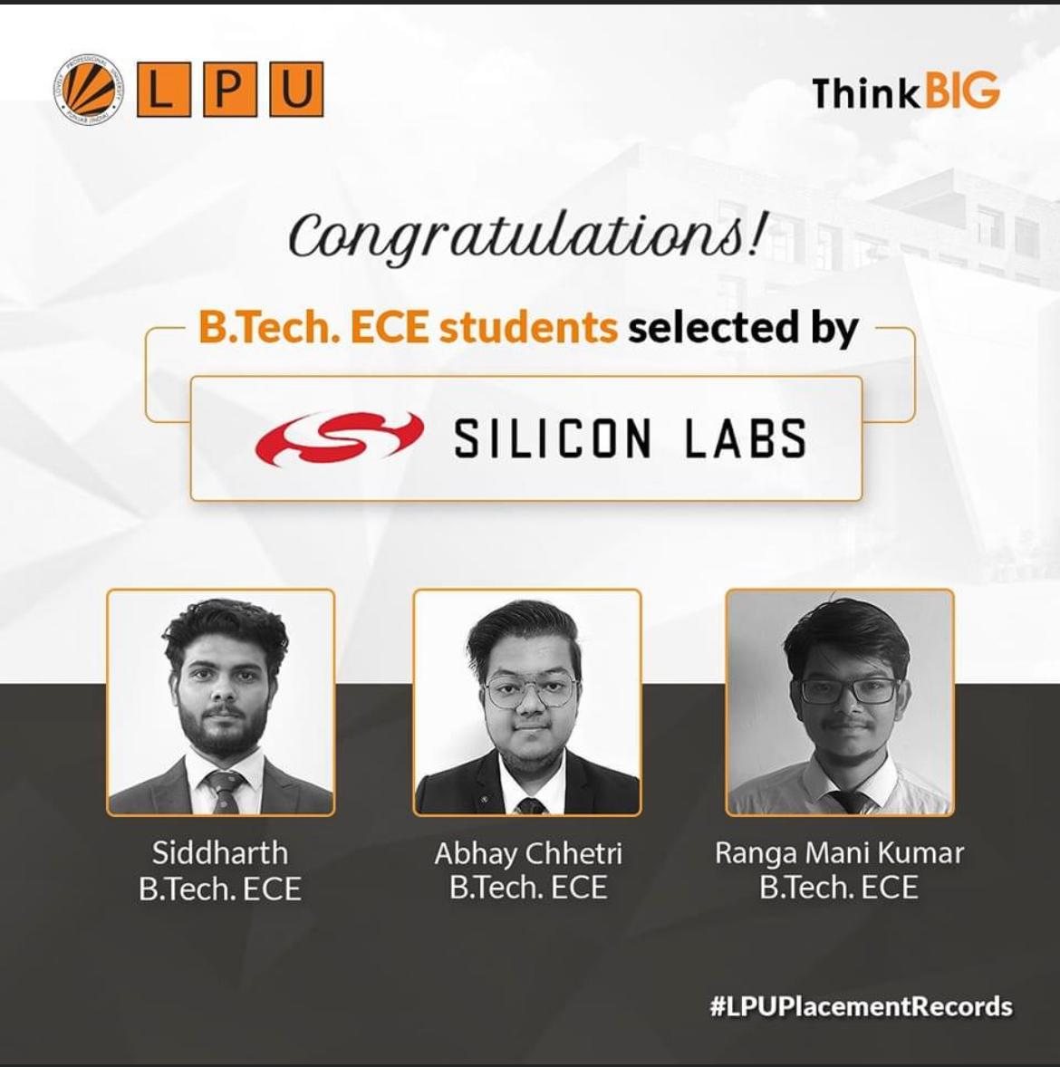 LPU_EEE's tweet photo. Congratulations to the students of BTech ECE from School of Electronics and Electrical Engineering (SEEE), LPU, who got selected in Silicon Labs.
#LovelyProfessionalUniversity
#SchoolofElectronicsandElectricalEngineering
#ElectconicsandCommunicationEngineering https://t.co/xCgF6XHLTT