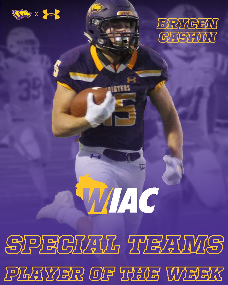 Congratulations to Brycen Cashin on being named the WIAC Special Teams Player of the Week!

His 98 yard touchdown marked the third longest scoring play in @UWSPfootball history

#RollDawgs🦴