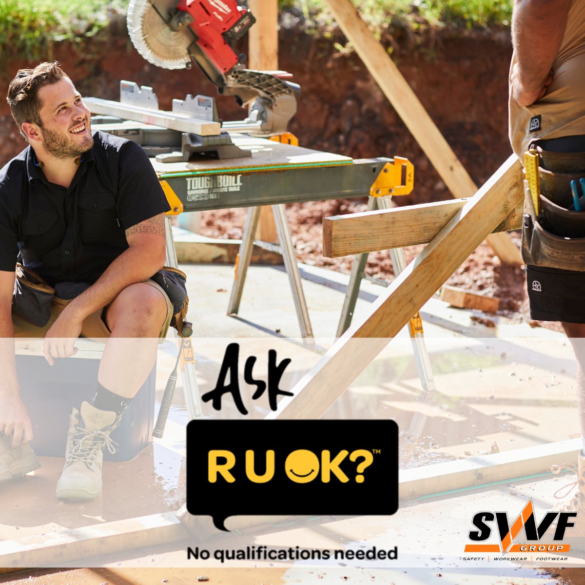 SWFGroup's tweet photo. You don't need to be an expert to ask R U OK?
Listening and giving someone your time might be just what they need to help them through.

#SWFGroup #SafetyAtWorkFirst #RUOKDay2022 #RUOKDay @ruokday #mentalhealth https://t.co/4Z6NnM1lJA