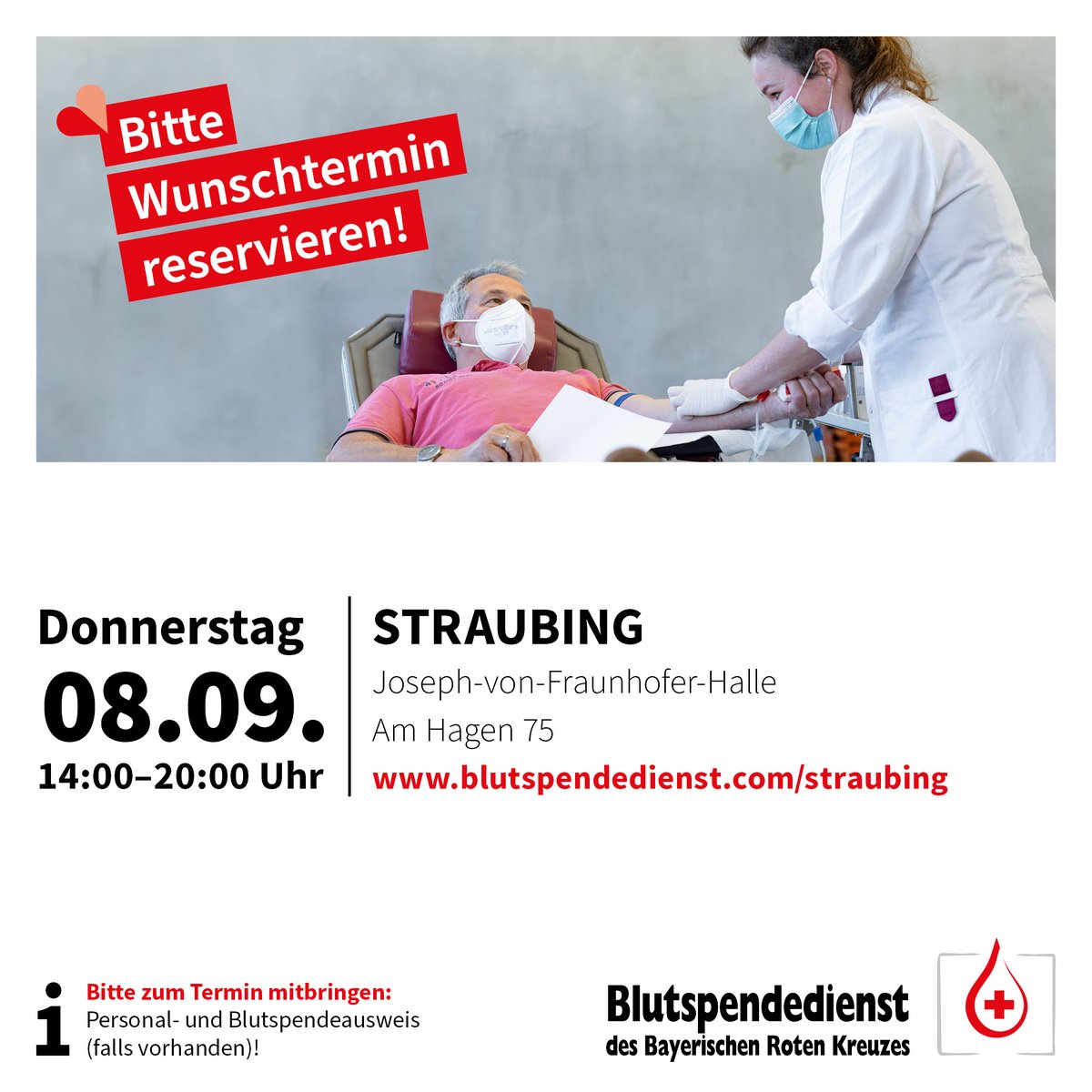 Mit BLUTSPENDEN Mut spenden - auf geht´s 💪 !
HEUTE 08.09.22 in STRAUBNG!
Eine stabile Versorgungslage in der Ferienzeit kann nur durch eine kontinuierlich erhöhte Spendebereitschaft 💪 gewährleistet werden .
Vielen DANK für Dein Engagement ❤.
#blutspende #blutspendenlebenretten