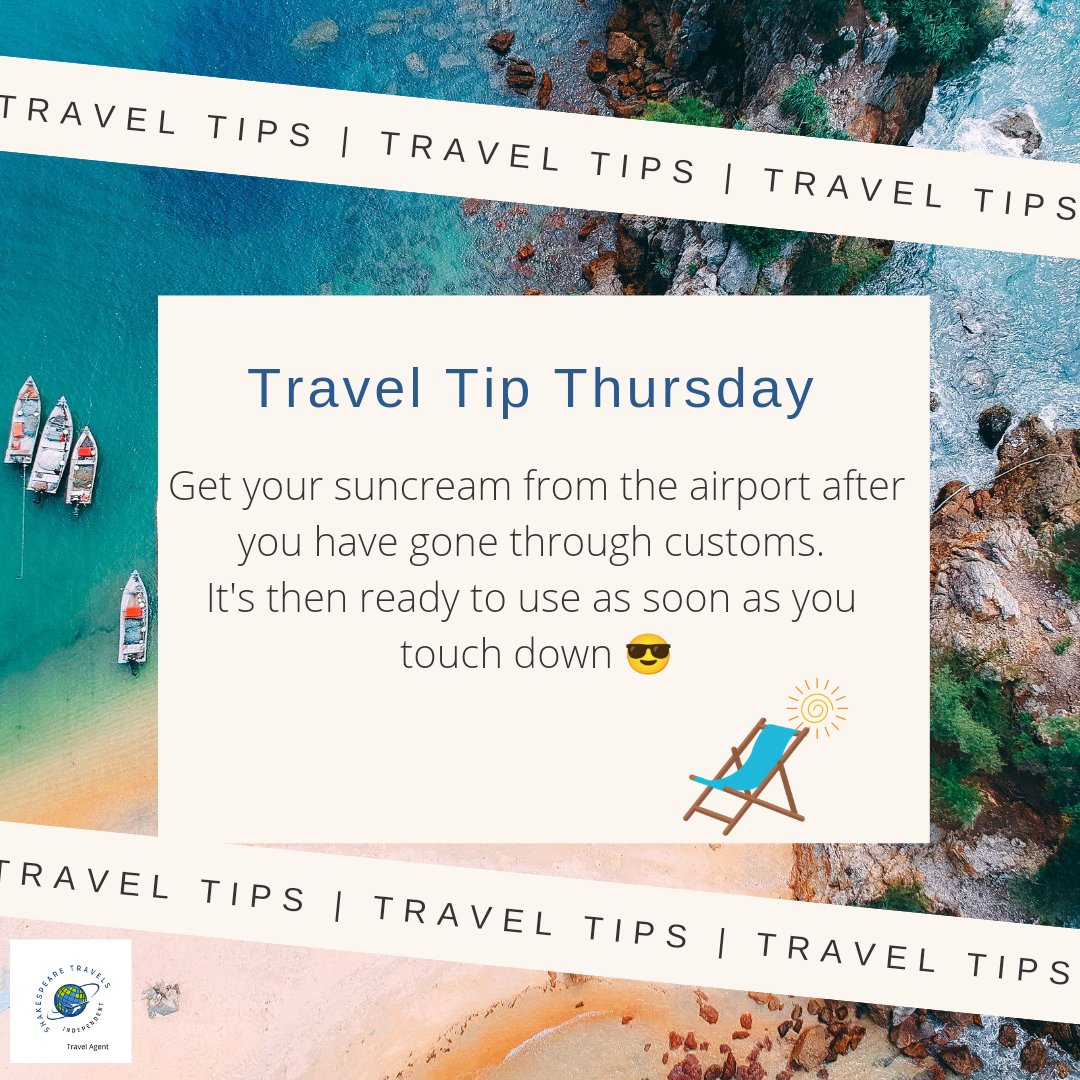 It's #TravelTipThursday
and today's tip is wait until you get to the airport to get your suncream. You then have it to hand as soon as you step off that plane ✈️

#Holiday #Beach #Love #SunSandSea #Happy