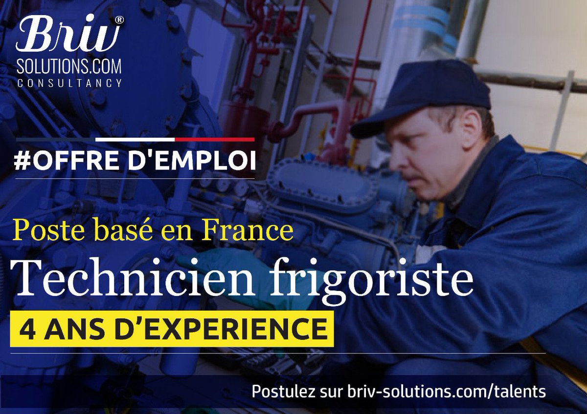 brivsolutions's tweet photo. 🚨 📢 Offre d'emploi

🔎 Nous recrutons pour le compte de notre client basé en #France un Technicien frigoriste ayant 4 ans d'expérience minimum. https://t.co/mWoQss3pDU