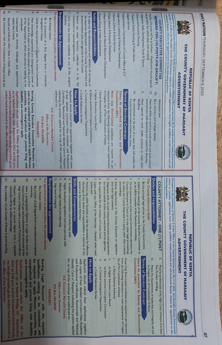 farmside_media's tweet photo. Hello Awsome People? I Take This Opportunity To Post Some Job Adverts Posted On This Weeks Daily Nation Magazine By @NationAfrica ,Try Out Your Luck Peeps😊 https://t.co/5sjNl2WD9b