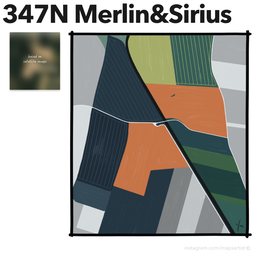 mapsartist's tweet photo. 347N Merlin &amp; Sirius [Cat1, 2022]

#mapsartist #nft #satelliteart #outsiderart https://t.co/PSTFOkYsfy