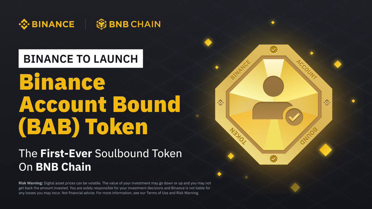⚡️#Binance has launched a digital identity token on its #BNB network.The  exchange announced the launch of the Binance Account Bound (#BAB) token.  Users will be able to issue BAB tokens as credentials