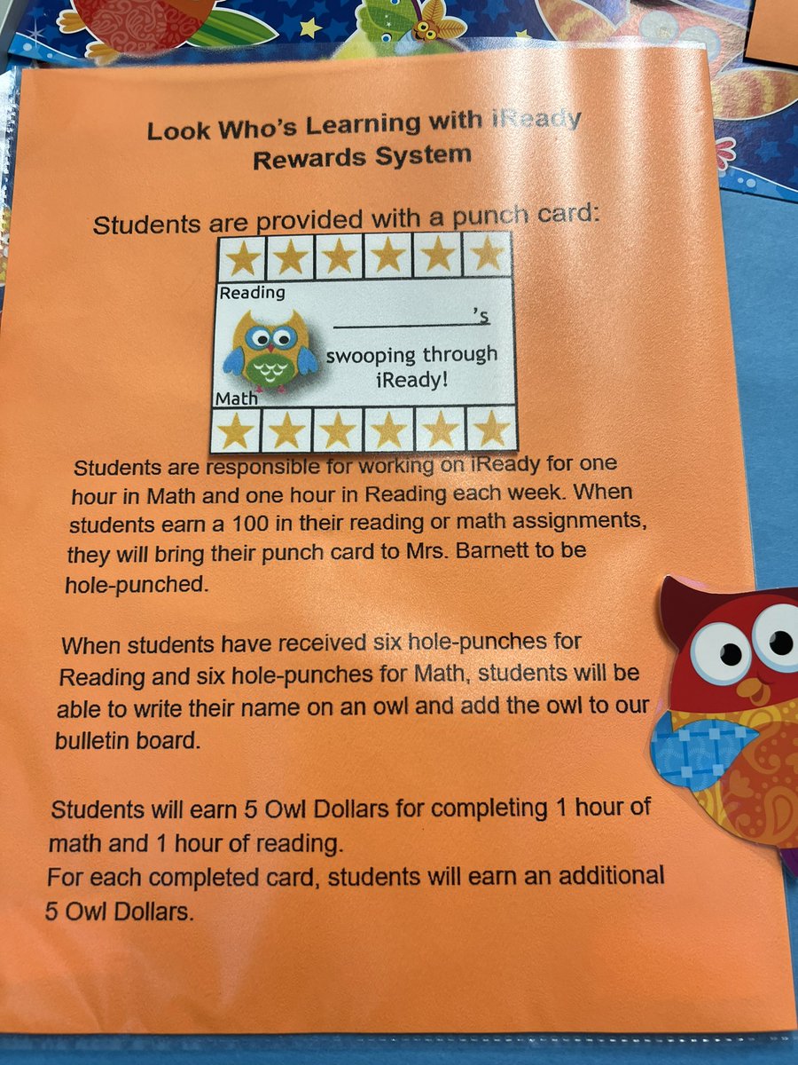 CA_PD_Stephanie's tweet photo. The 4th grade teachers at Jennie Moore have created some fantastic data trackers to motivate their students as they work through i-Ready lessons. Can’t wait to see whoooo gets an owl in the tree! 🦉 🌳 #iReadySC @CurriculumAssoc https://t.co/l8ziT2pMTk