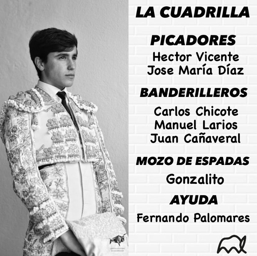 [𝗟𝗔 𝗖𝗨𝗔𝗗𝗥𝗜𝗟𝗟𝗔] Esta es la cuadrilla que acompañará esta tarde a Marcos Linares en 𝐂𝐚𝐥𝐚𝐬𝐩𝐚𝐫𝐫𝐚 (𝐌𝐮𝐫𝐜𝐢𝐚)🤘🏽💥

🐂 Ganadería: Fuente Ymbro
🕑 Hora: 18:30