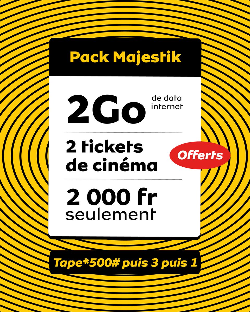 MTNCotedIvoire's tweet photo. Quand on dit qu'un réseau est prêt pour ses abonnés, c’est MTN. Avec le pack Majestic de MTN C’Chic, souscrivez en tapant *500# puis 3 puis 1 et vous bénéficiez de 2 tickets de cinéma + 2Go d’Internet et tout ça pour 2000 f cfa seulement. C'est chic non ?
#Cchic #packmajestic https://t.co/GbltBE6s0O
