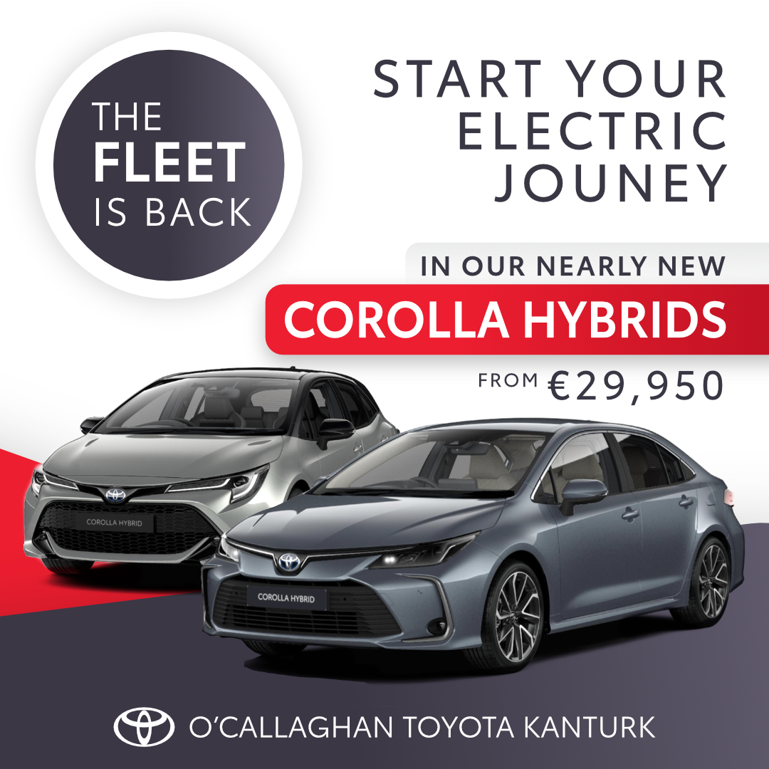 ToyotaKanturk's tweet photo. Start your electric journey and enjoy big savings in our nearly new Corolla Hybrids from €29,950. Up to 10 years warranty and tailored monthly Finance Packages available. Drop into us for more information or call 029 50035 #thefleetisback #fleetcars #nearlynewcars https://t.co/JtbV8YWyVF