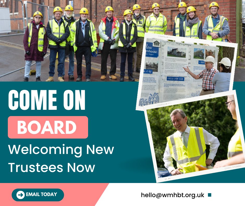 wmheritage's tweet photo. We are currently advertising for new Trustees to join our board at an exciting time of growth &amp; change for the Three Trusts. We welcome applicants with diverse skills and experiences, who are interested in our work and it's wider community impact. Get in touch hello@wmhbt.org.uk https://t.co/lMOOxuaiqo