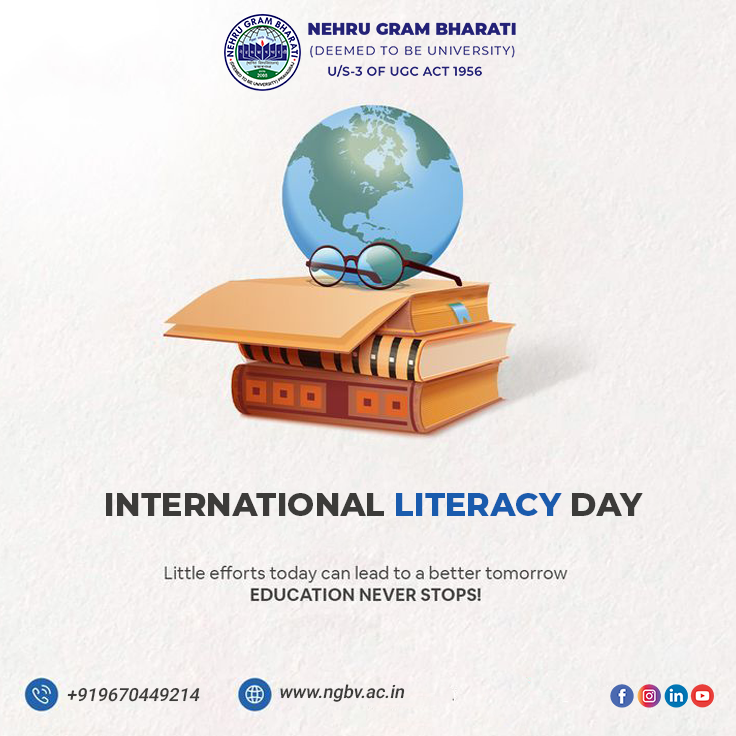 NehruGram's tweet photo. Let’s spread the importance of literacy to the world on this International Literacy Day!

#InternationalLiteracyDay2022 #InternationalLiteracyDay #NehruGramBharatiUniversity #Ngbv https://t.co/E4W2hUlGqt