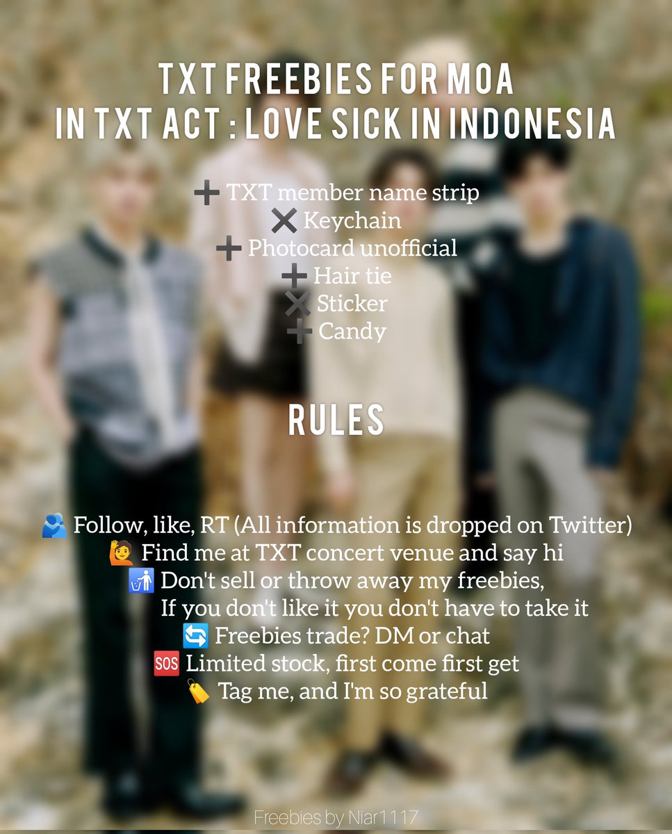 monokromania's tweet photo. TXT FREEBIES FOR MOA IN TXT ACT : LOVE SICK IN INDONESIA By Niar1117
🗓️ Oct 12, 2022
📍 ICE BSD
⏳ TBA
🔄 Freebies trade? DM or Chat
Help Like and RT, thankyou Moana and See you 🙋💙
#TXT #TXTACTLOVESICK #TXTACTLOVESICKINDONESIA #TXTinINA #FreebiesTXT #Freebies @TXT_bighit https://t.co/SEvPin7Uo4