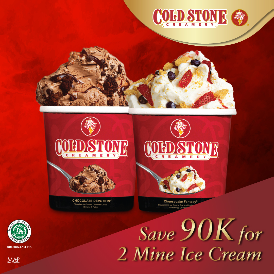 ColdStoneIndo's tweet photo. Hi Cold Stone lovers..
Buat hari kamu jadi main seru🍦
Dapatkan promo 9.9 di Cold Stone!
• 99rb untuk pembelian 3 Cups Ice Cream (Grab ‘N Go / Plain Ice Cream)
• Hemat 90rb untuk 2 To Go Mine Ice Cream
• Hemat 90rb untuk Ice Cream Cake
Promo berlaku in-store &amp; Delivery https://t.co/H4VP3fuZHj