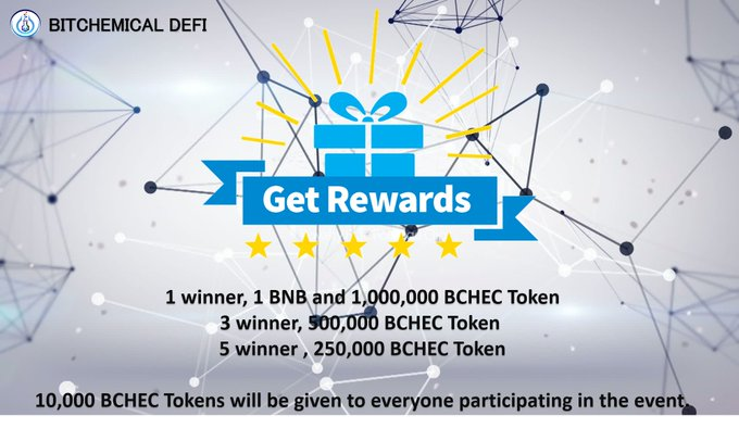 import_sol's tweet image. 🎁BIG REWARDS FROM BITCHEMICAL DEFI🎁 1 winner, 1 BNB and 1,000,000 BCHEC Token 3 winner, 500,000 BCHEC Token 5 winner , 250,000 BCHEC Token 10,000 BCHEC Tokens will be given to everyone participating in the event. detailed information: bitchemicaldefi.medium.com/big-rewards-fr…