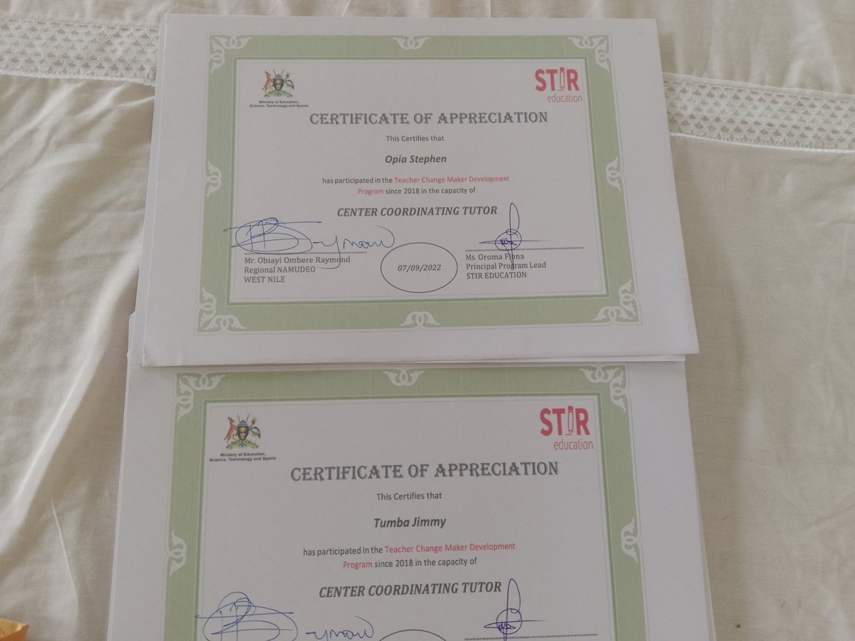 Still in the spirit of celebrating #STiRturns10 the Regional Chair NAMUDEO <a href="/ObiayiR/">Obiayi Ombere Raymond</a> and the Principal Program Lead West Nile <a href="/FionaOroma/">Fiona Oroma</a> appreciated and recognized the efforts of the CCTs who have been part of the 10yrs journey since 2016 <a href="/STIReducation/">STiR Education</a>