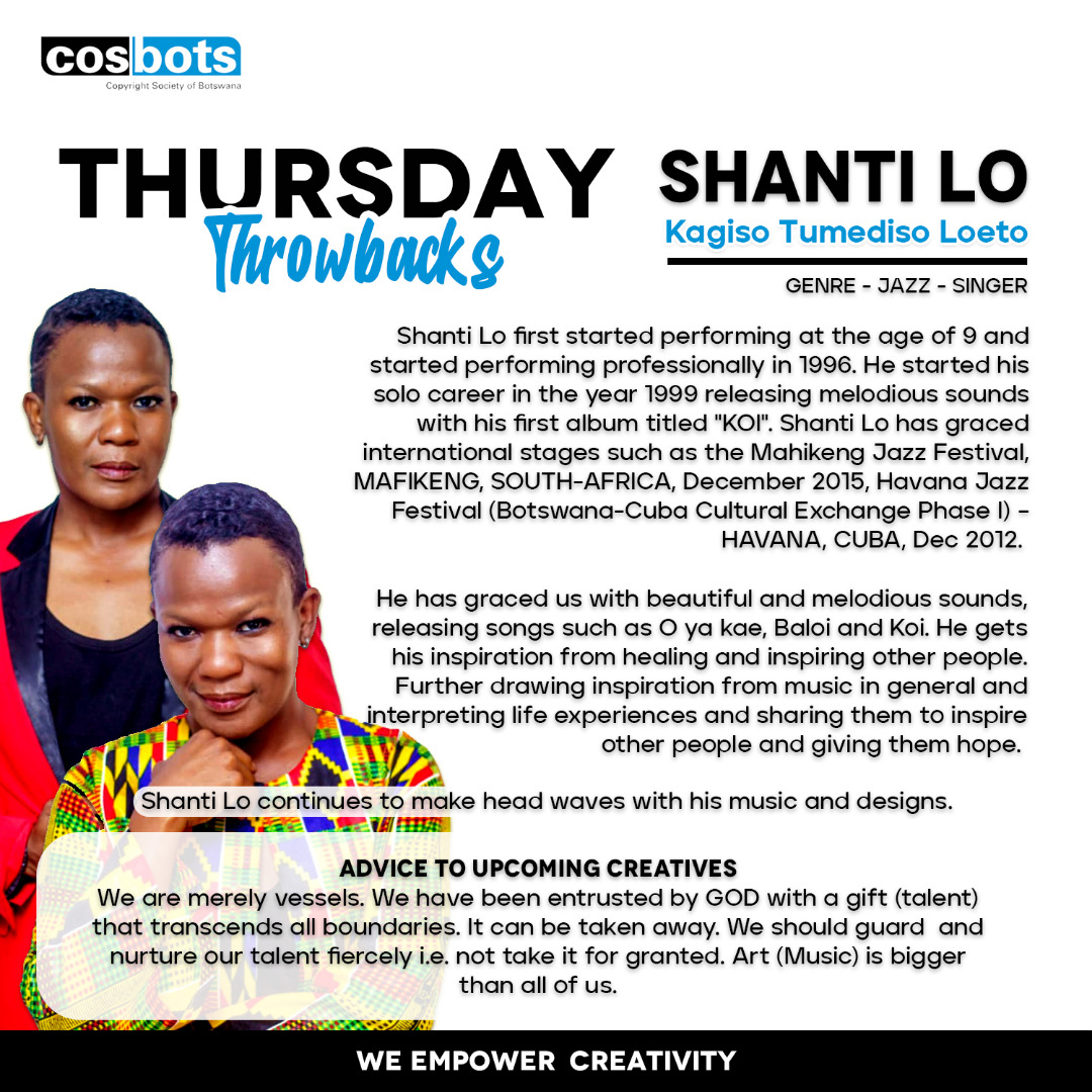 cosbots_bw's tweet photo. It's Throwback Thursday and today we are celebrating the iconic Shanti Lo for gracing us with melodious sounds. @shantiloeto
#Cosbots
#WeEmpowerCreativity
Photo credits: Innoe Pics https://t.co/pbGtgy2cwr