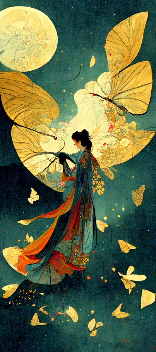 gaga_ran's tweet photo. Dance with butterfly #midjourney https://t.co/mHOiYT75TI