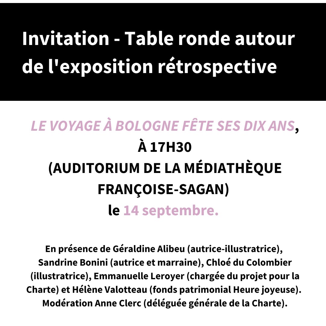 CharteAuteurs's tweet photo. Le Voyage à Bologne a 10 ans cette année. Quoi de mieux qu'une exposition rétrospective pour fêter cet évènement ? Le Voyage à Bologne, 10 ans d'illustration pour la jeunesse se tient du 15 septembre au 31 octobre à la médiathèque Françoise-Sagan à Paris 10e. 👇
#voyagebologne https://t.co/FqhxzdIkrh