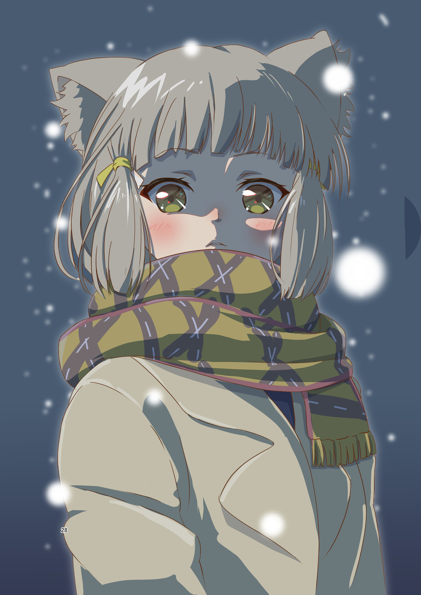 nia (xenoblade) 1girl animal ears cat ears solo scarf short hair yellow eyes  illustration images
