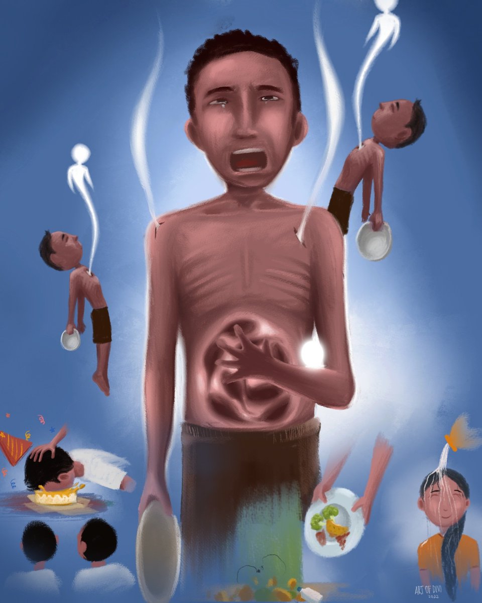 The #hungry (don't wast food)🥦🍎🥭🍌🍋🥔🌽🧇🎂🍠🥘

11 people die of hungry each minute around the globe
 #art #illustration